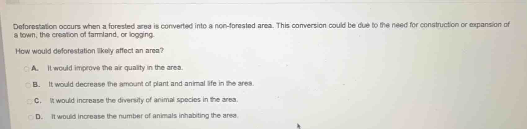 deforestation occurs when a forested area is converted into a non - for…