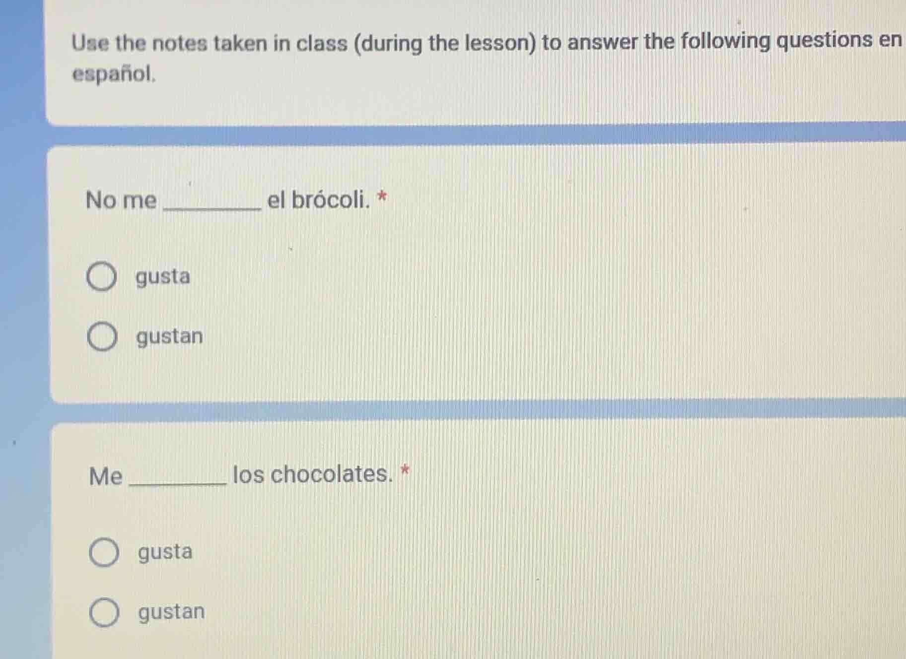 use the notes taken in class (during the lesson) to answer the followin…