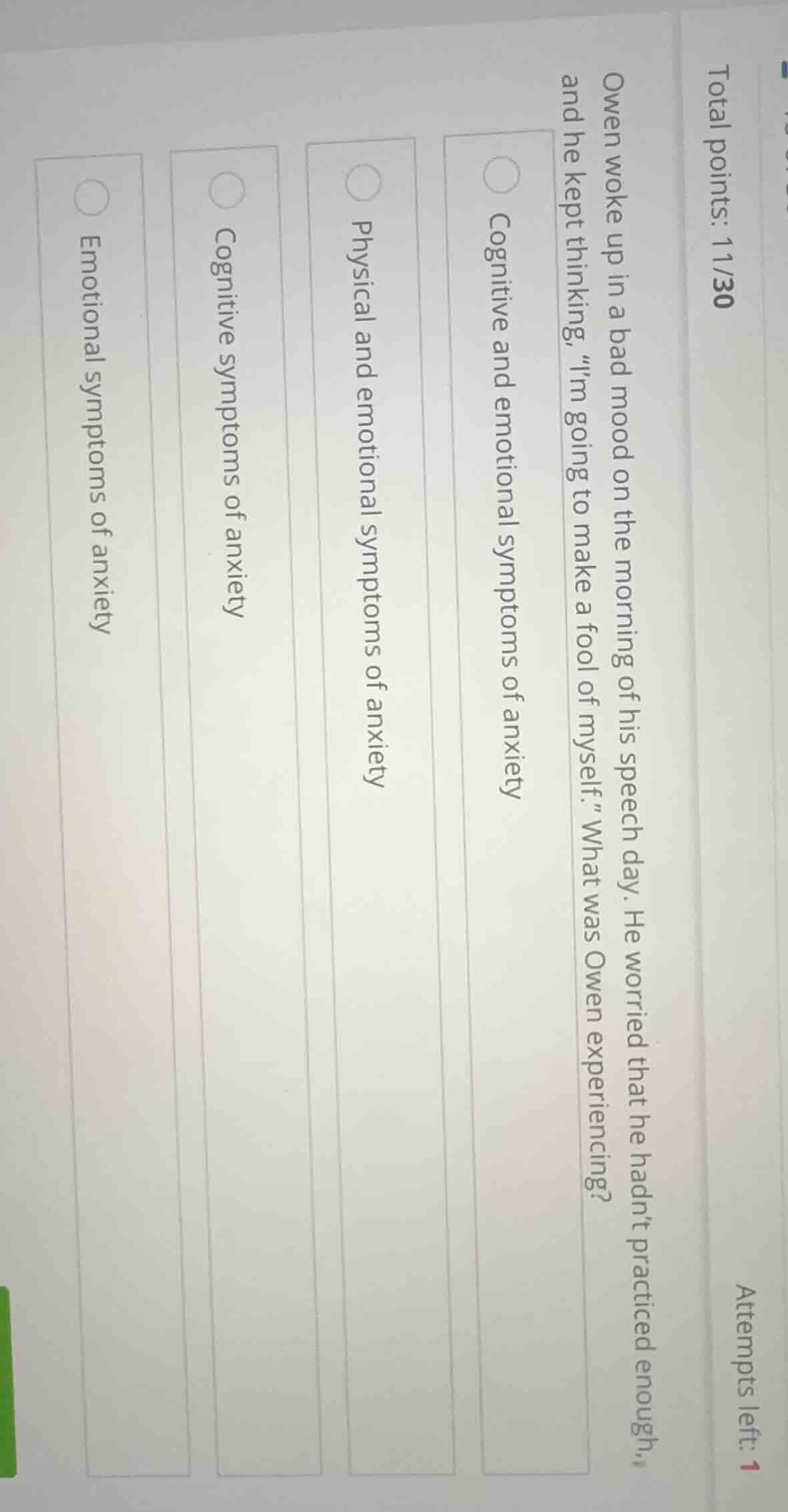 owen woke up in a bad mood on the morning of his speech day. he worried…