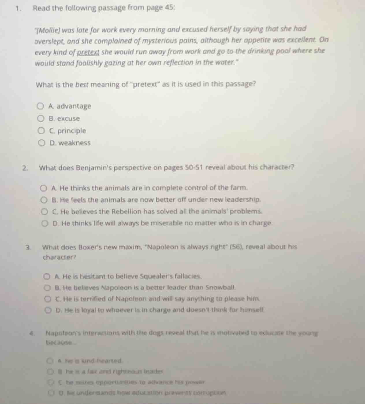 1. read the following passage from page 45: \mollie was late for work e…