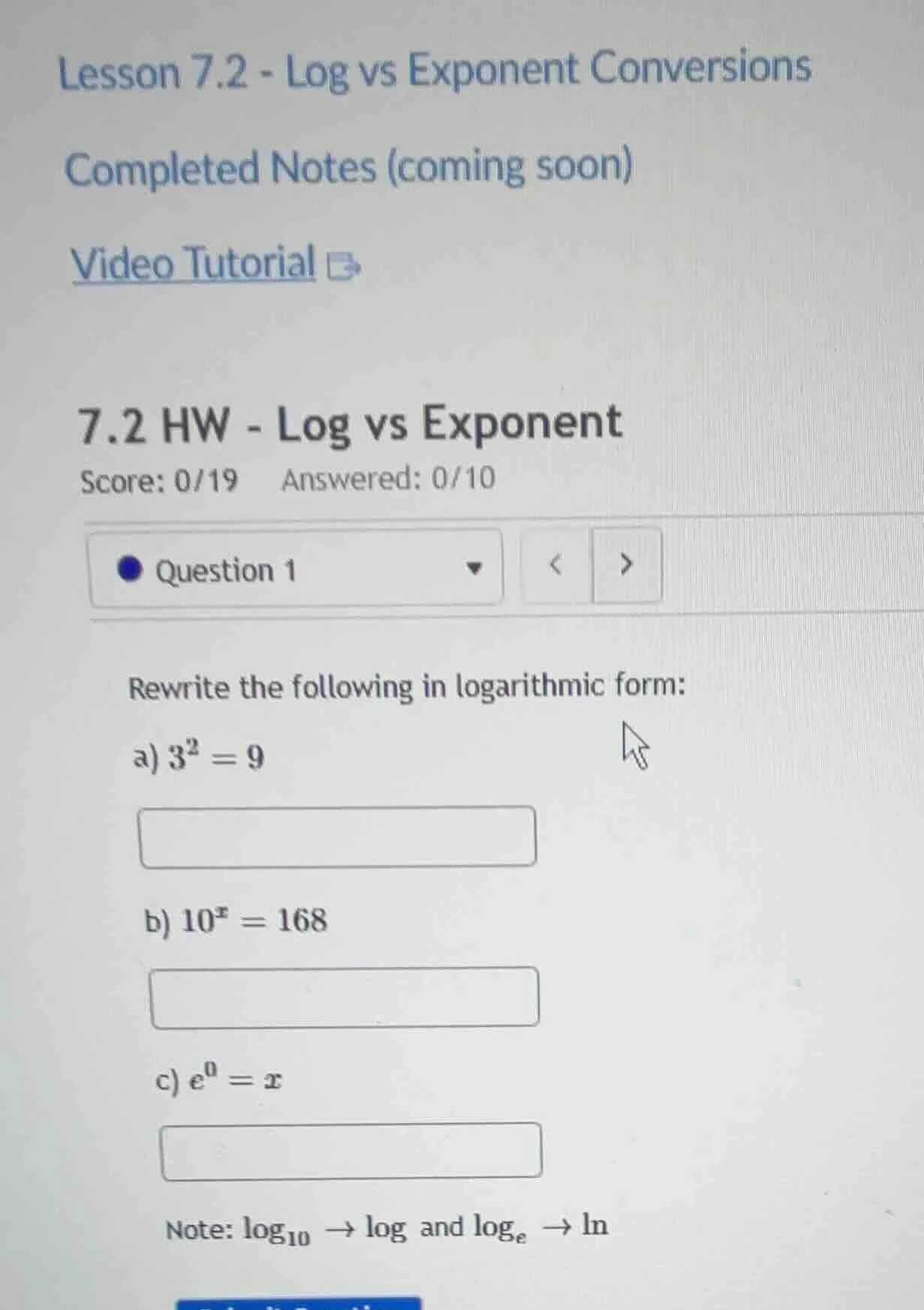 lesson 7.2 - log vs exponent conversions completed notes (coming soon) …