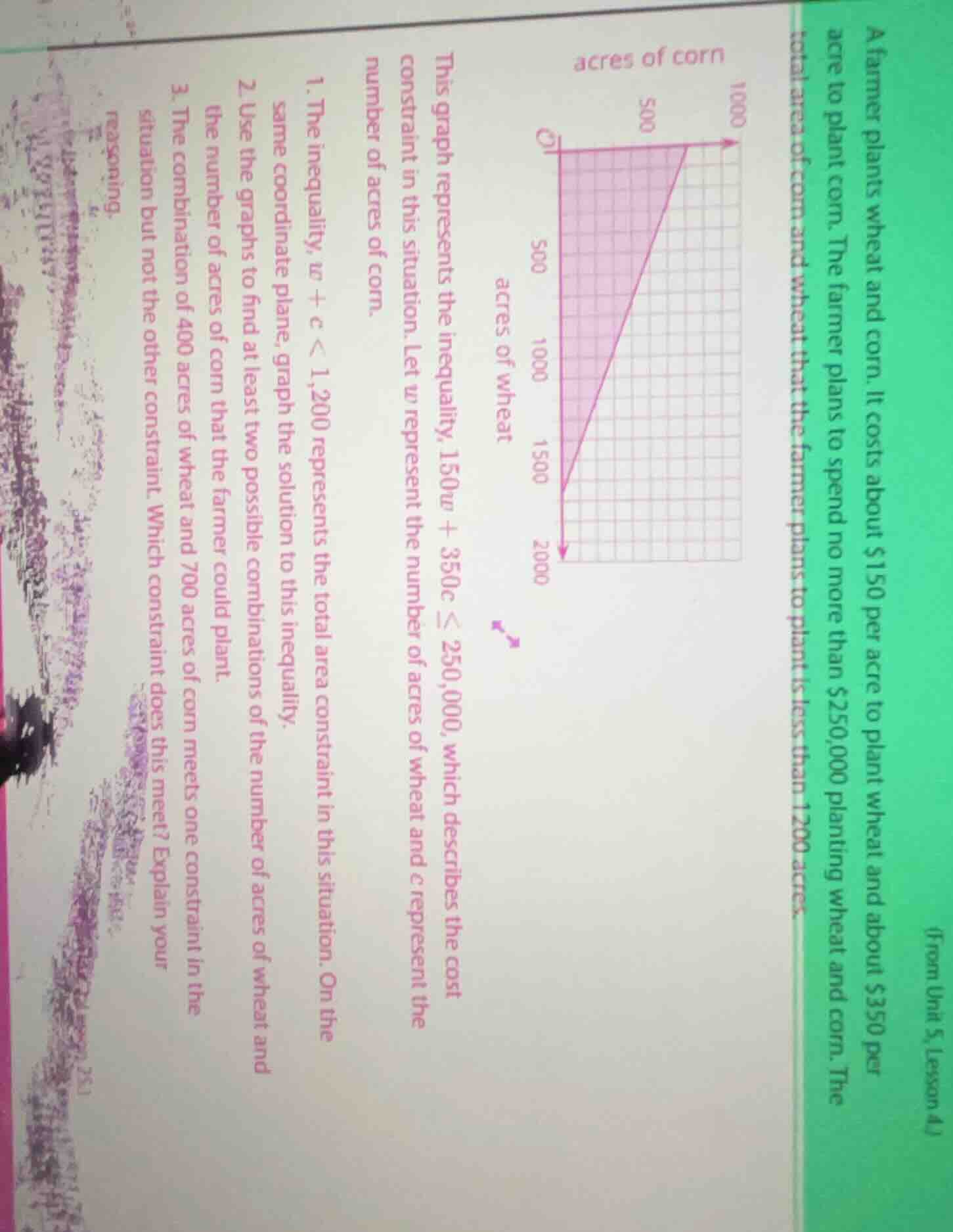 a farmer plants wheat and corn. it costs about $150 per acre to plant w…