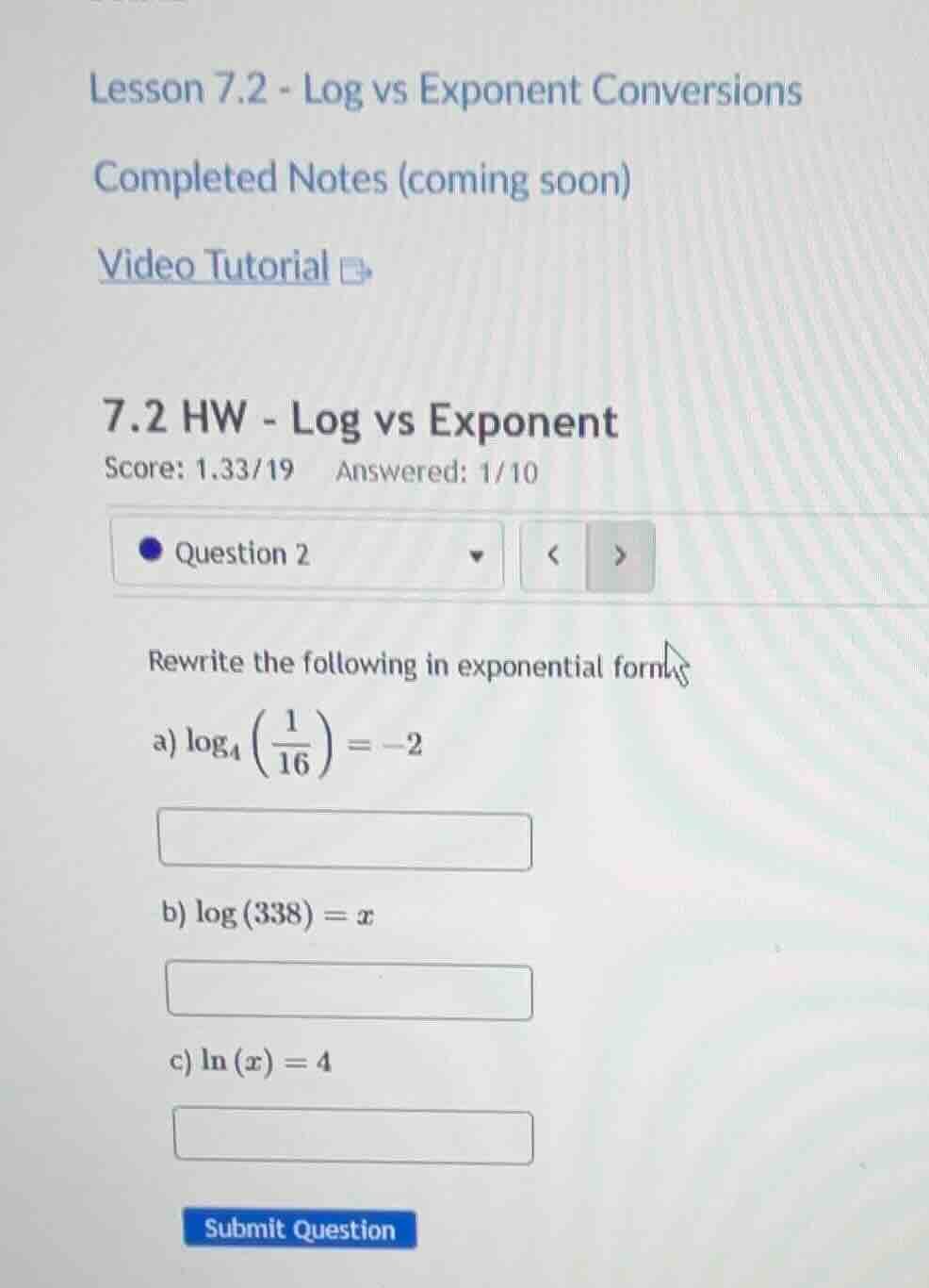 lesson 7.2 - log vs exponent conversions completed notes (coming soon) …