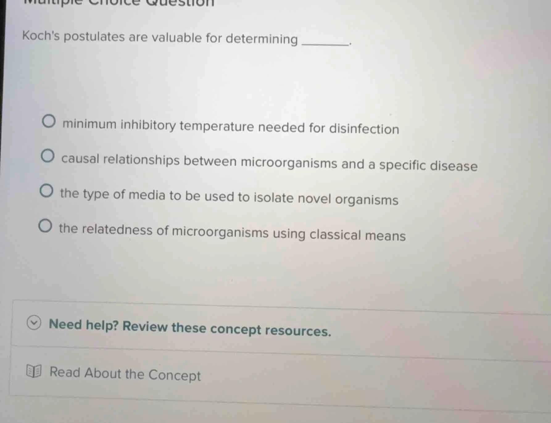multiple choice question kochs postulates are valuable for determining …
