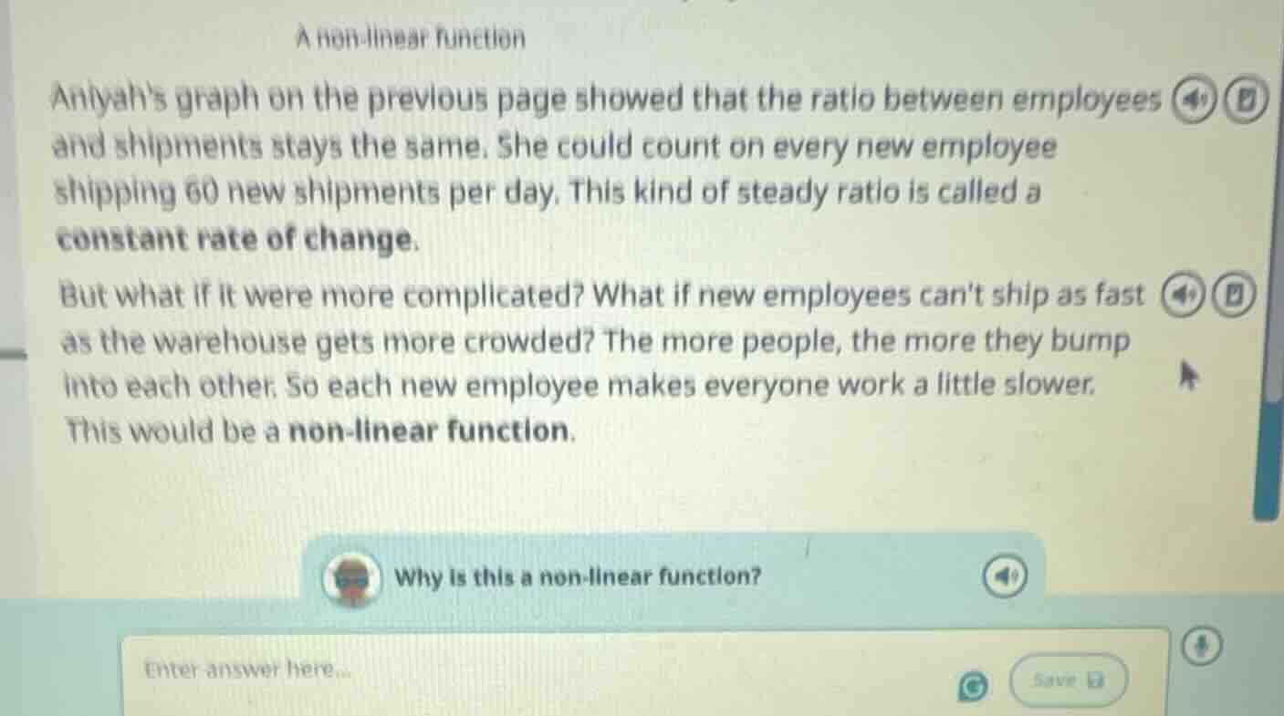 a non - linear function\ aniyahs graph on the previous page showed that…