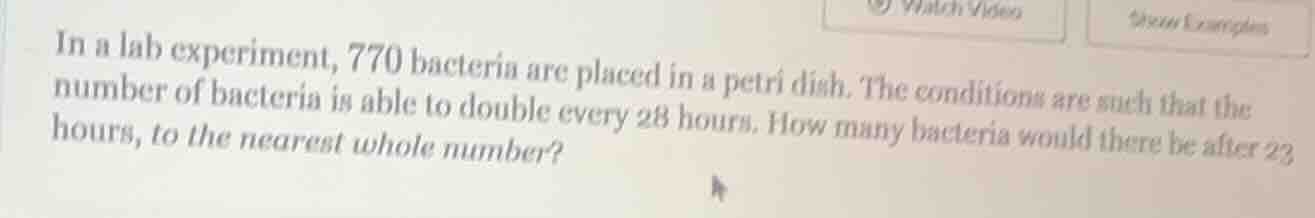 in a lab experiment, 770 bacteria are placed in a petri dish. the condi…