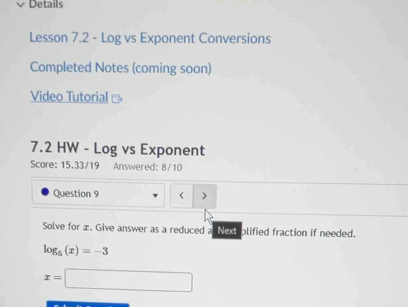 details lesson 7.2 - log vs exponent conversions completed notes (comin…