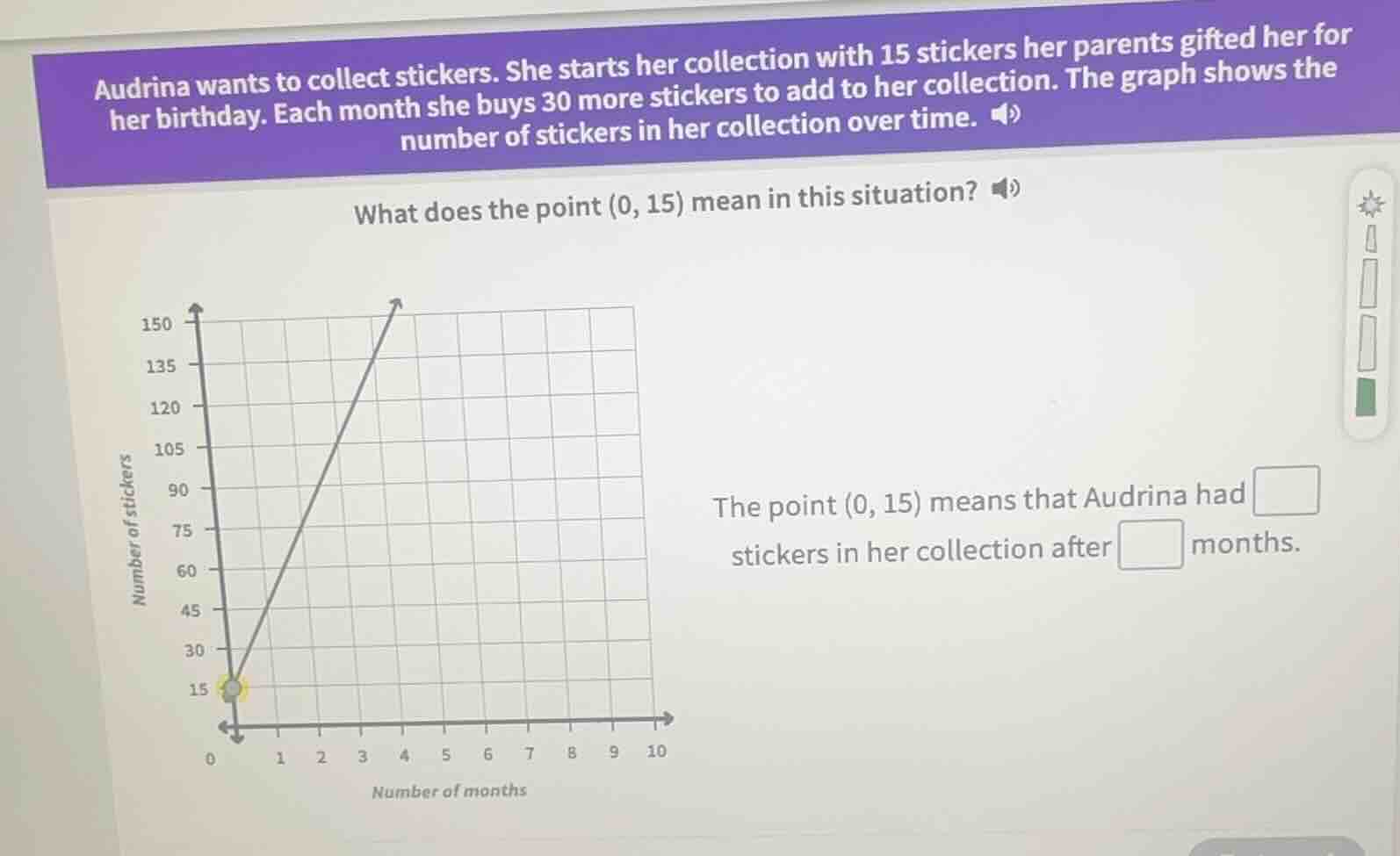 audrina wants to collect stickers. she starts her collection with 15 st…