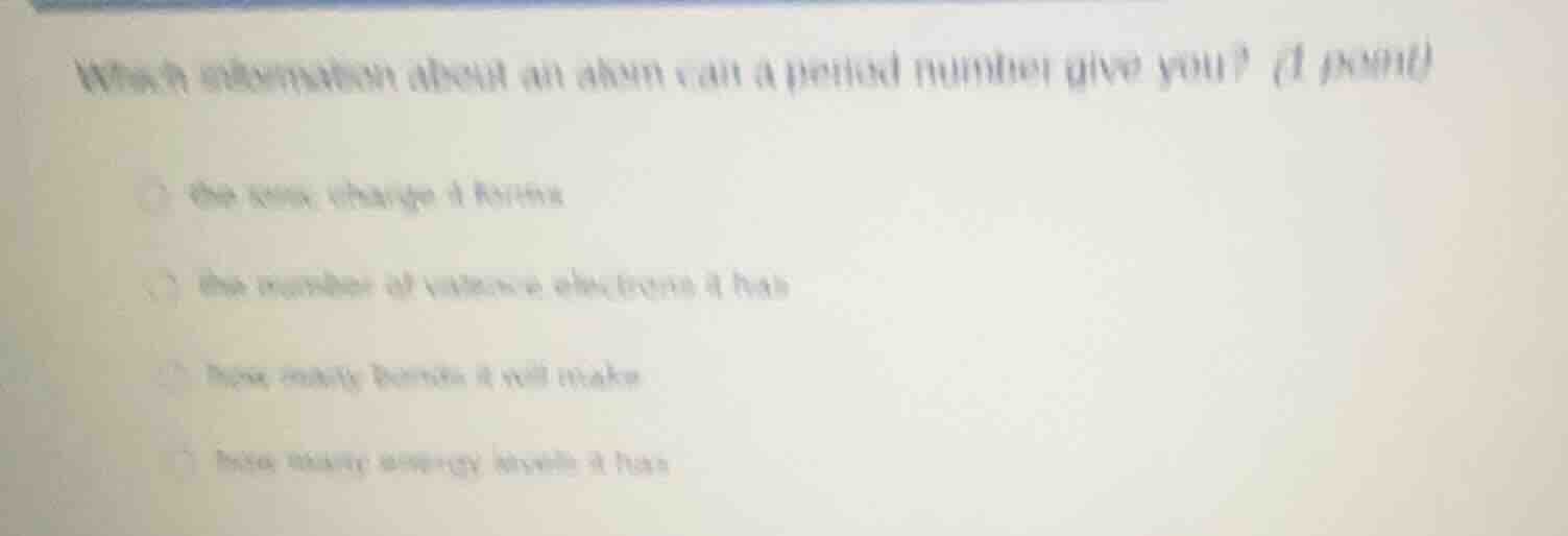 which information about an atom can a period number give you? (1 point)…