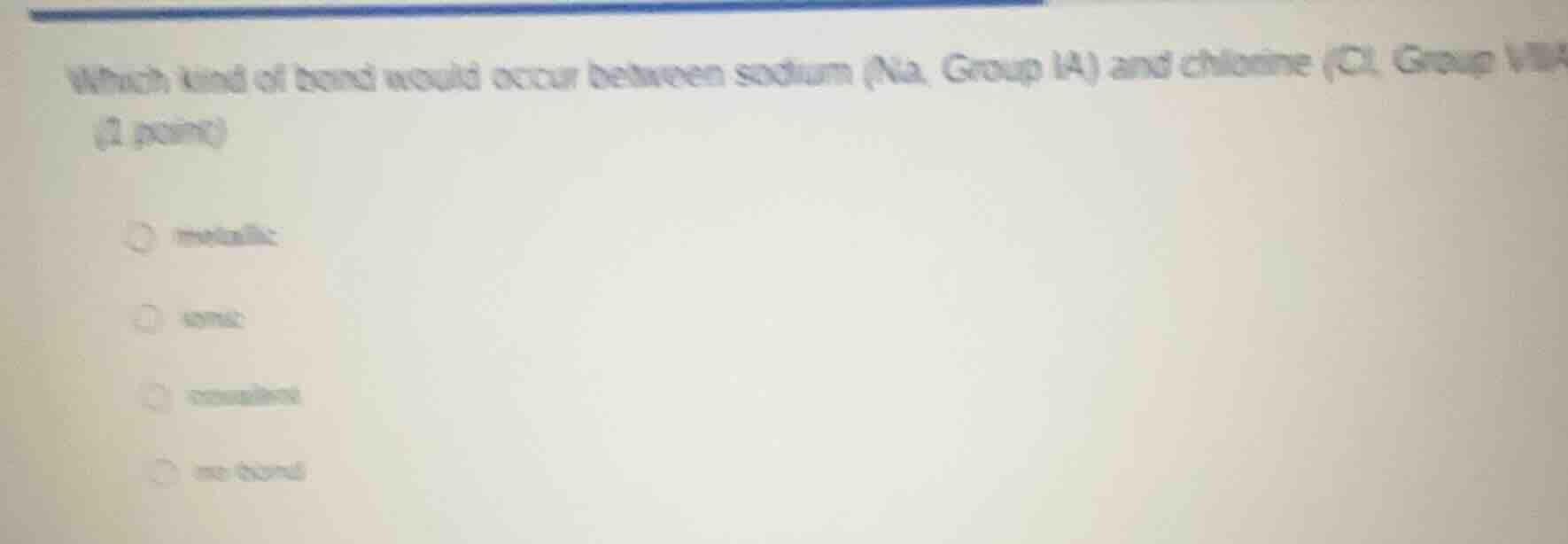 which kind of bond would occur between sodium (na, group ia) and chlori…
