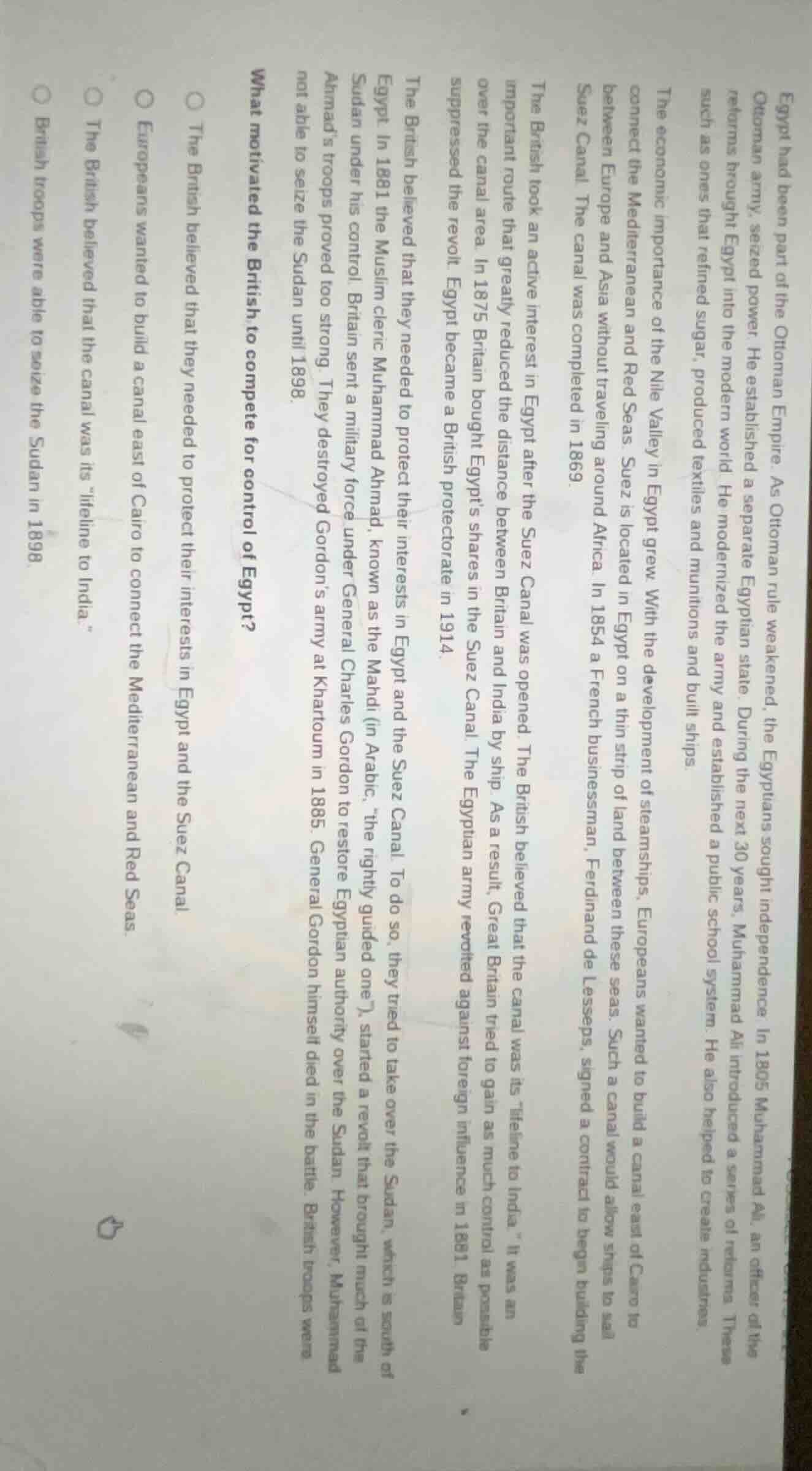 egypt had been part of the ottoman empire. as ottoman rule weakened, th…