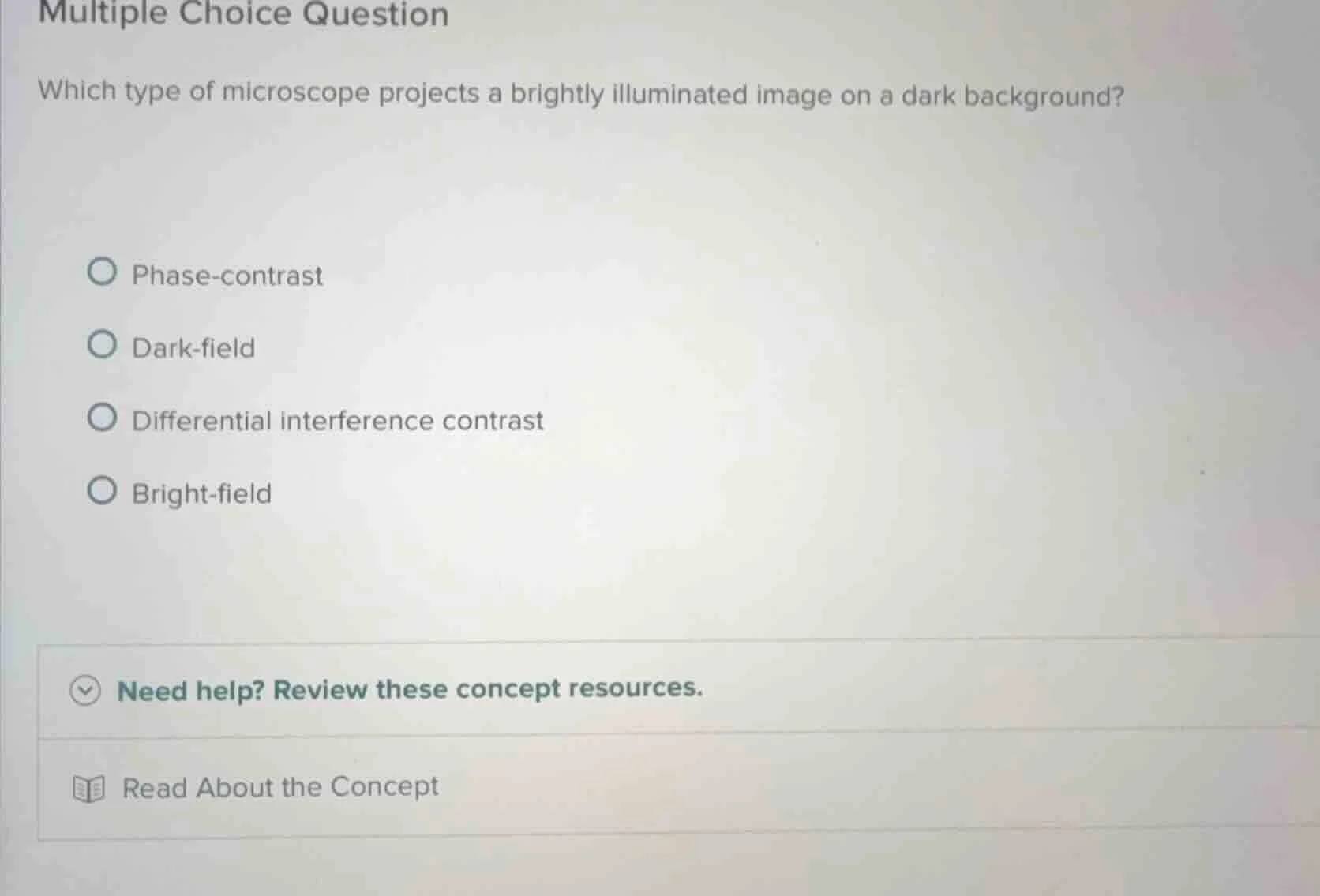 multiple choice question which type of microscope projects a brightly i…
