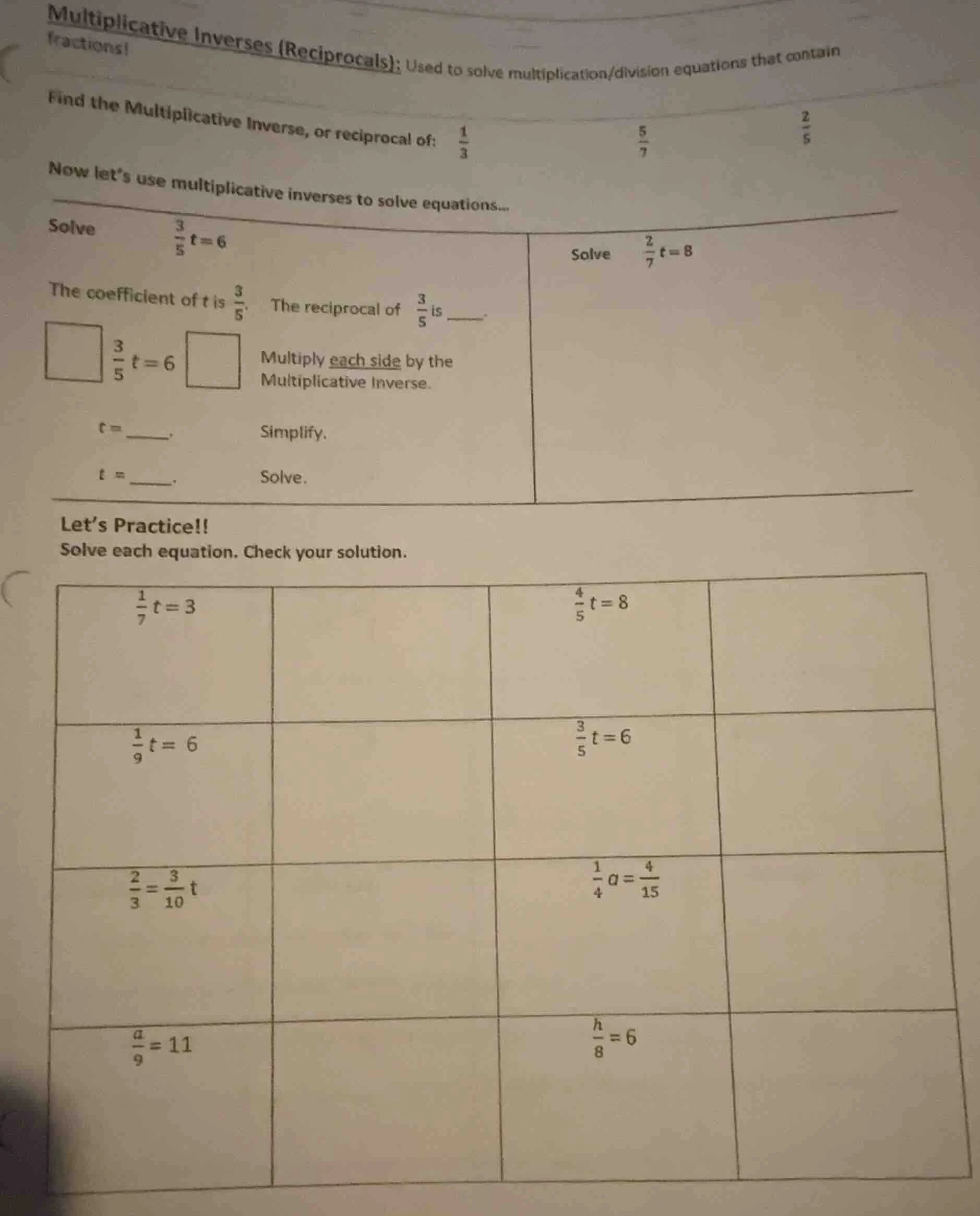 multiplicative inverses (reciprocals): used to solve multiplication/div…