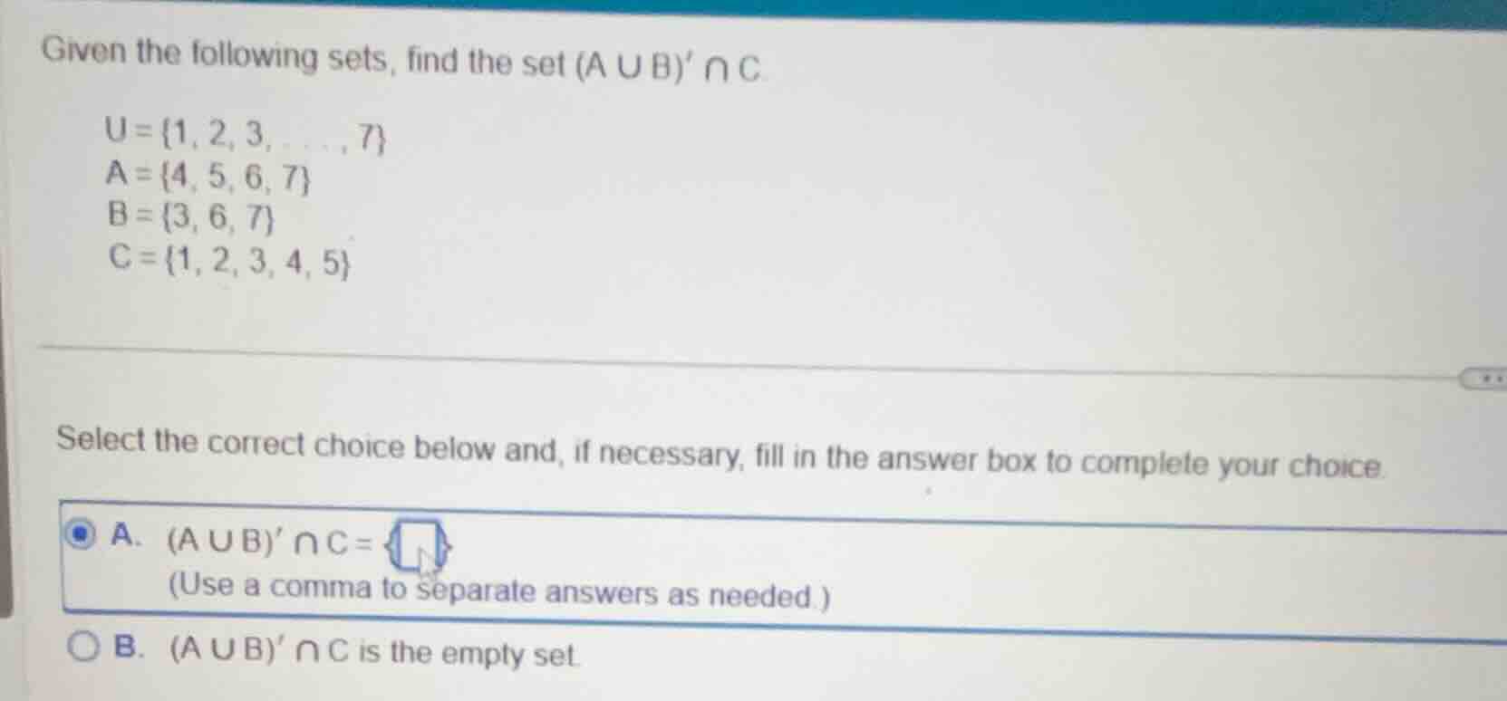 given the following sets, find the set $(a cup b) cap c$. $u = \\{1, 2,…