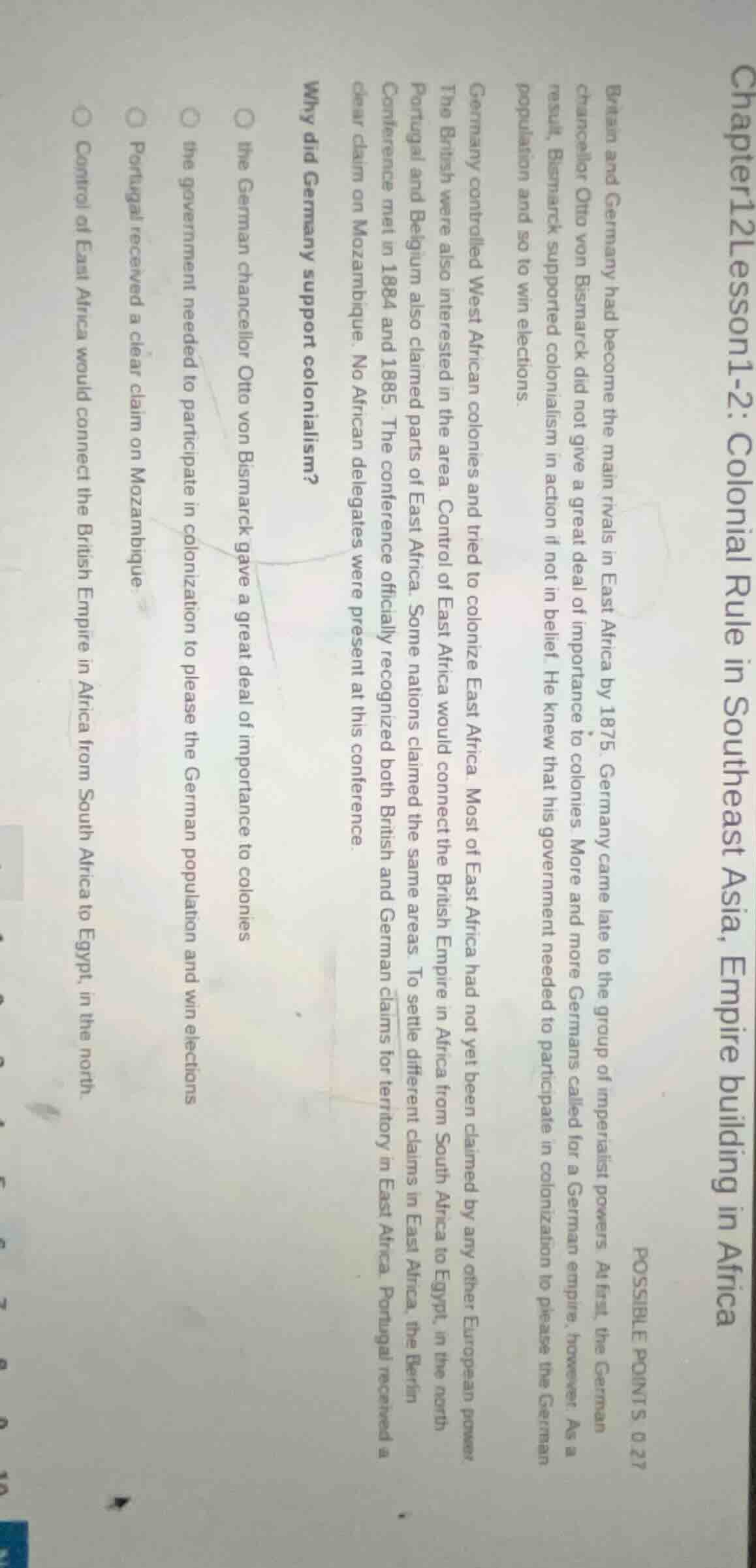 why did germany support colonialism? the german chancellor otto von bis…