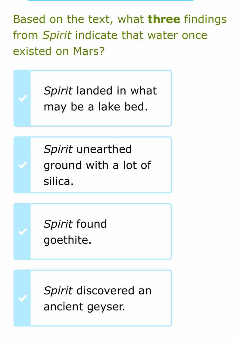 based on the text, what three findings from spirit indicate that water …