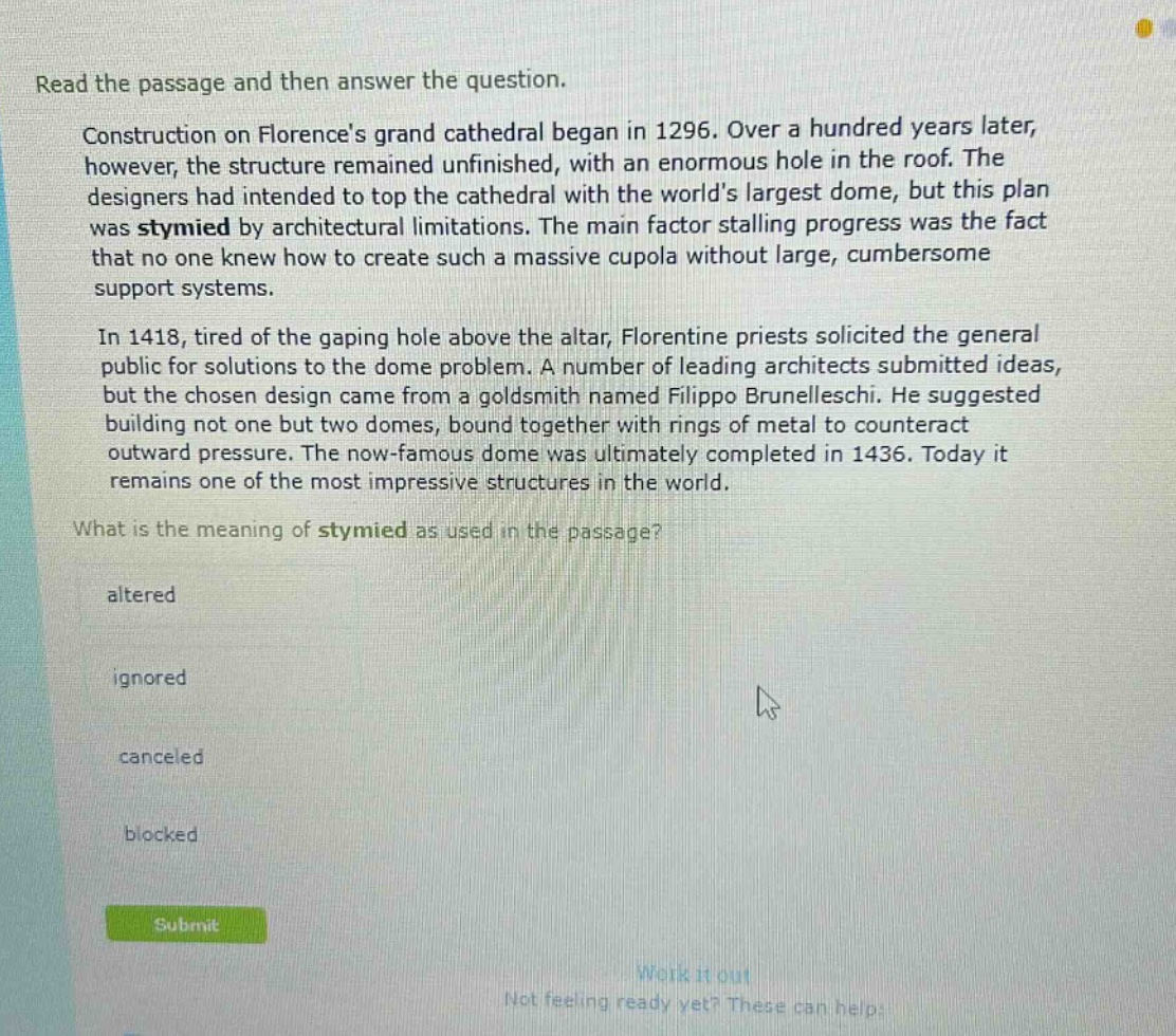 read the passage and then answer the question. construction on florence…