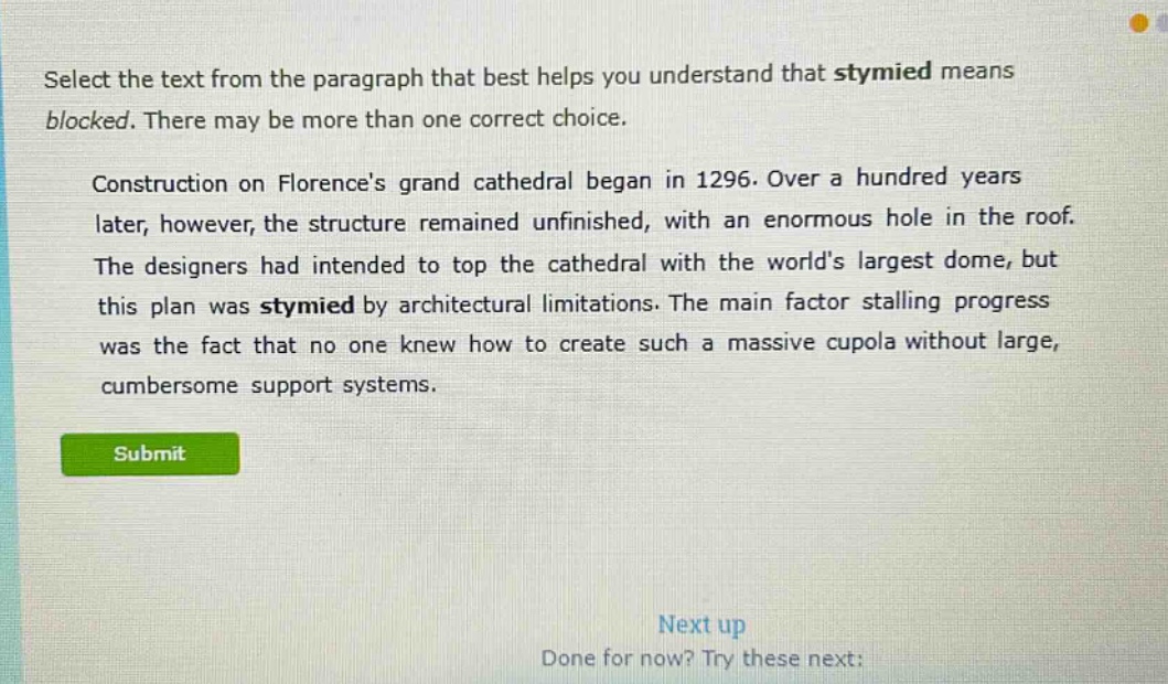 select the text from the paragraph that best helps you understand that …