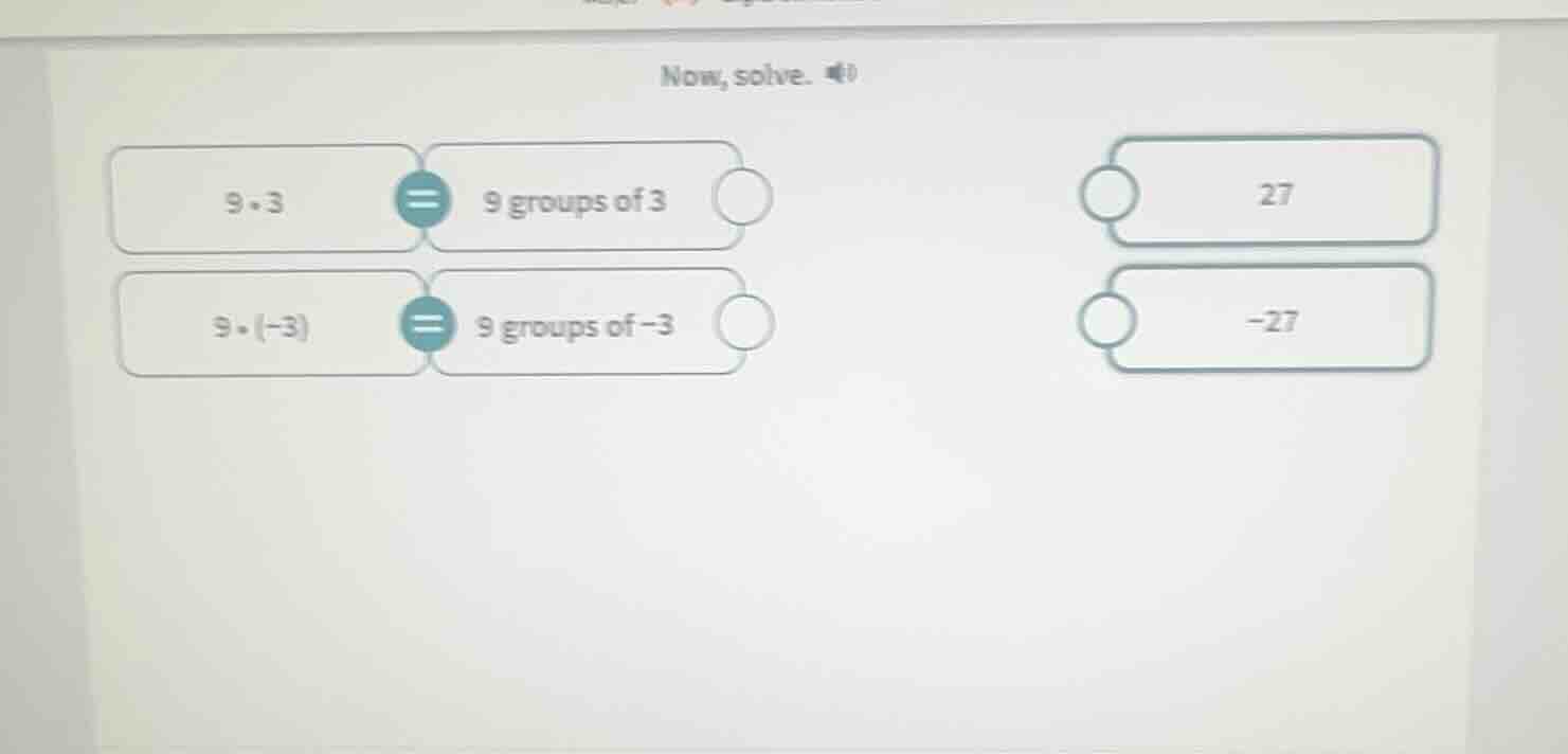 now, solve. 9·3 = 9 groups of 3 27 9·(-3) = 9 groups of -3 -27