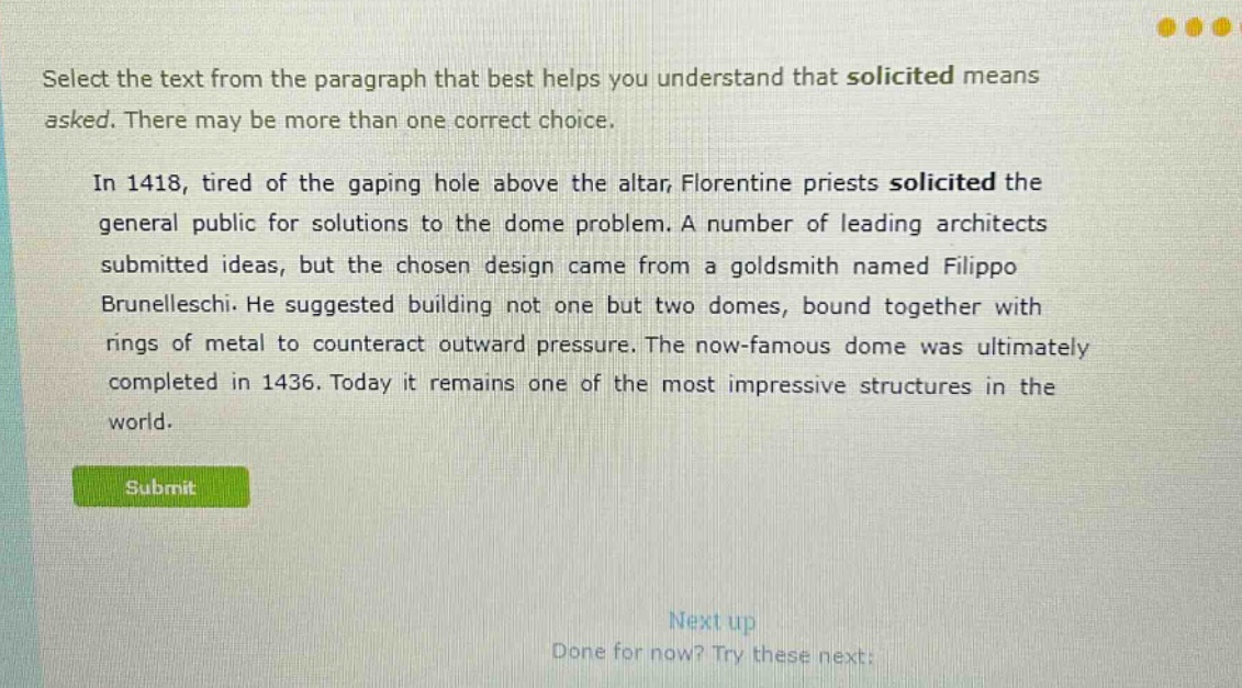 select the text from the paragraph that best helps you understand that …