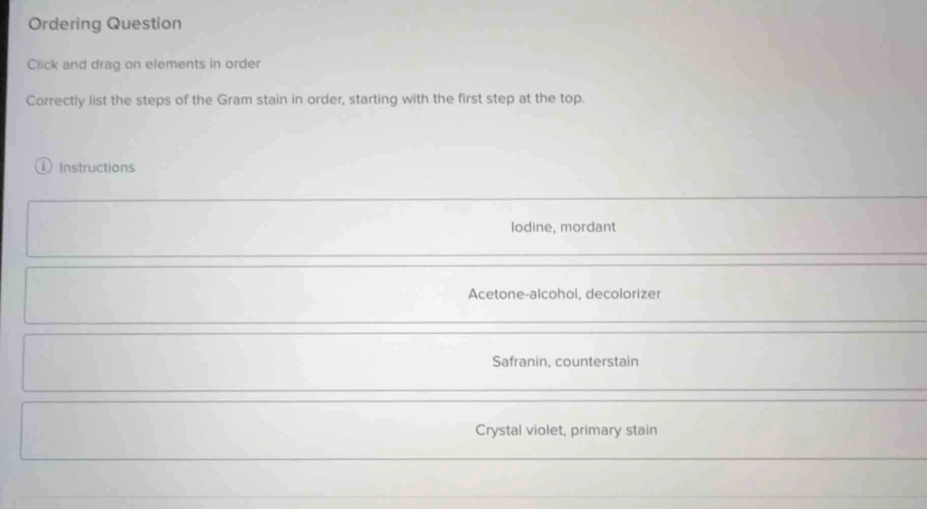 ordering question click and drag on elements in order correctly list th…