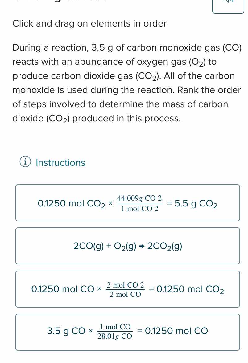 click and drag on elements in order during a reaction, 3.5 g of carbon …