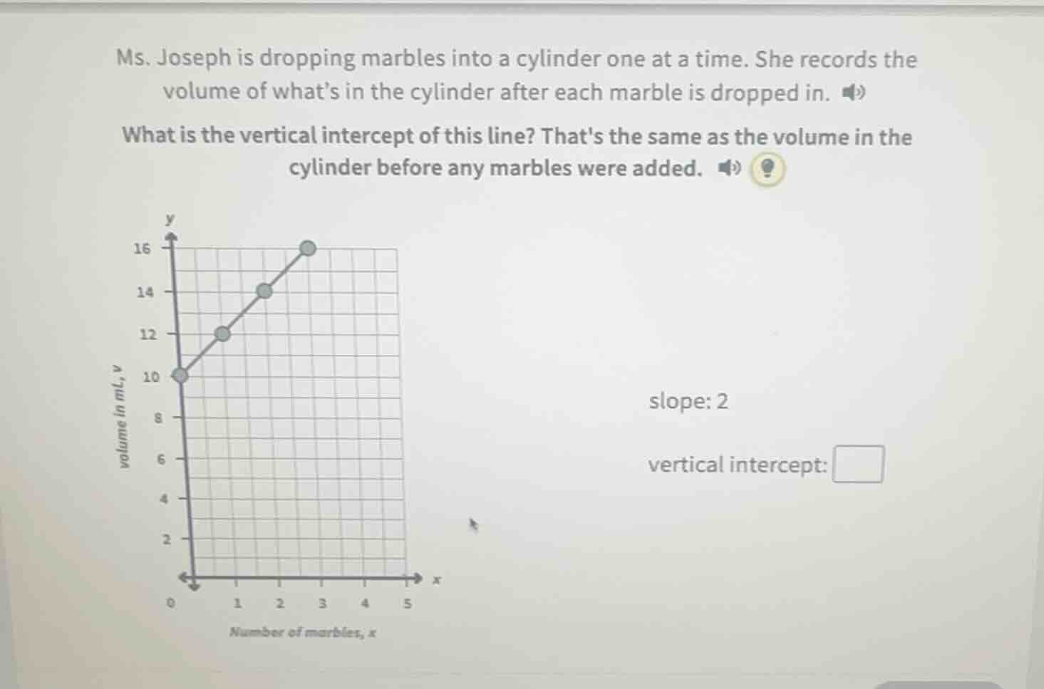 ms. joseph is dropping marbles into a cylinder one at a time. she recor…