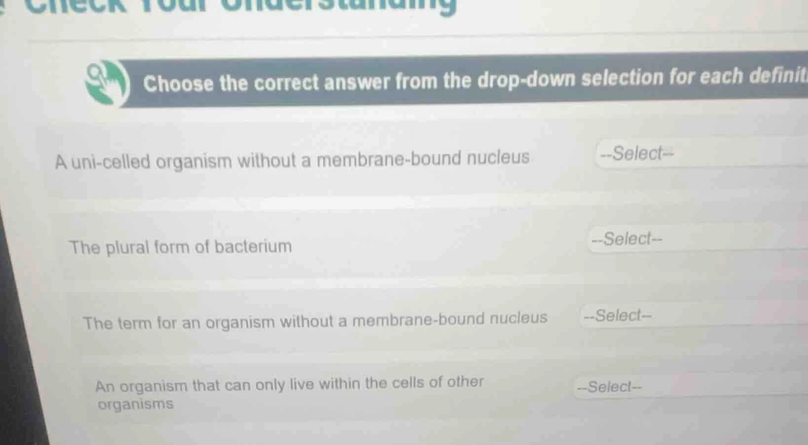 choose the correct answer from the drop - down selection for each defin…