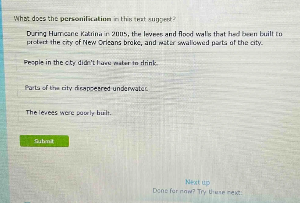 what does the personification in this text suggest? during hurricane ka…