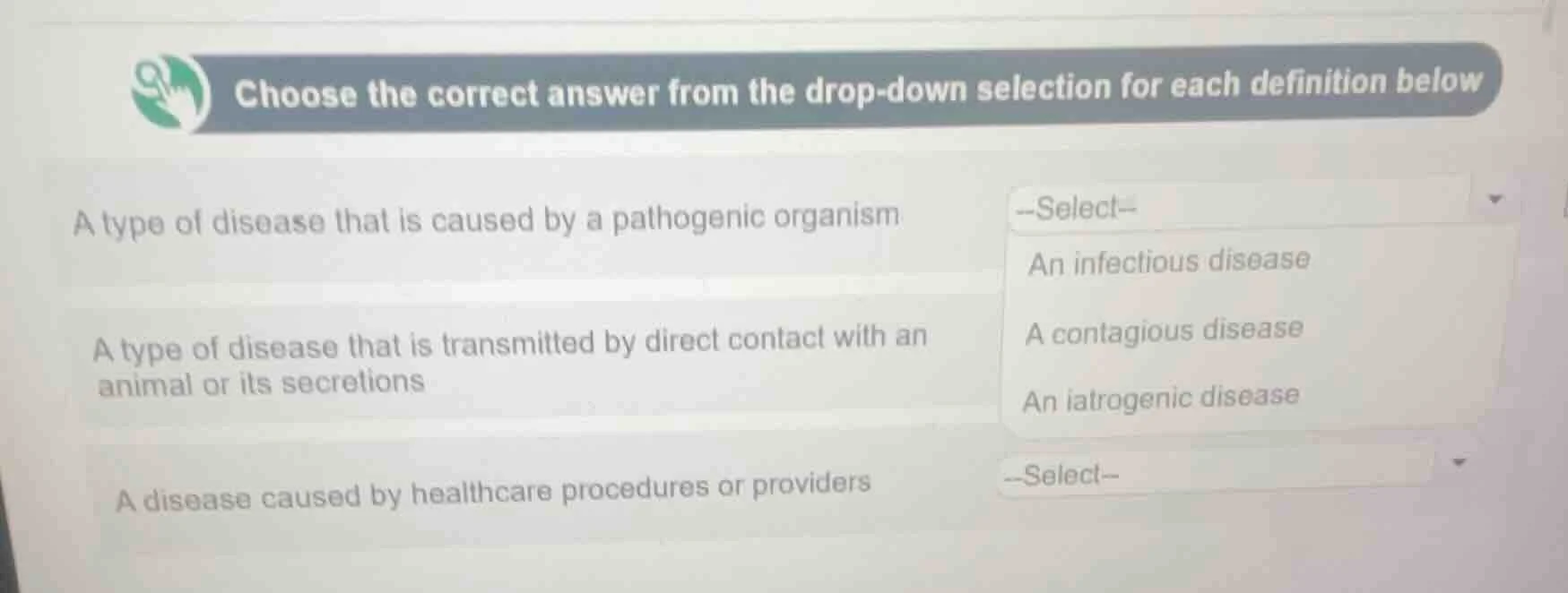 choose the correct answer from the drop - down selection for each defin…