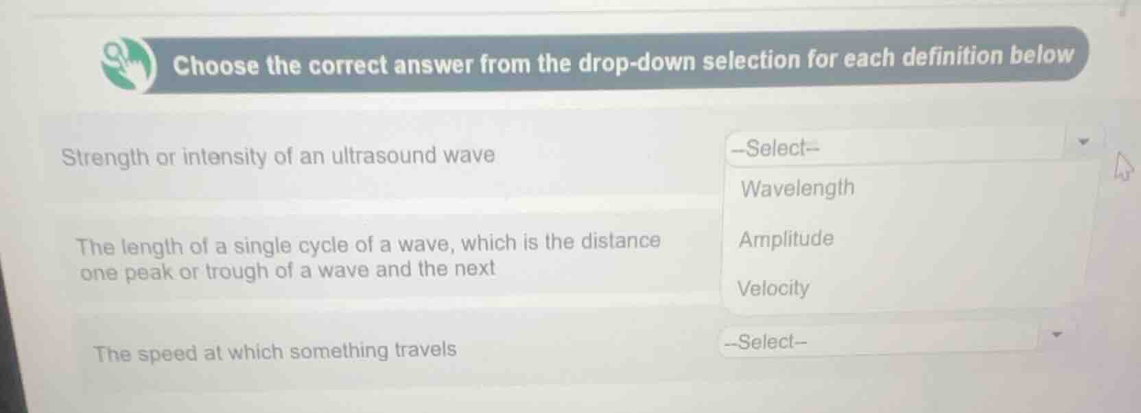 choose the correct answer from the drop - down selection for each defin…