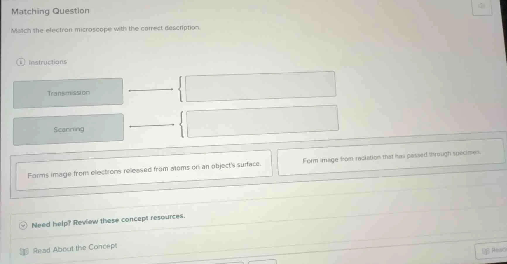 matching question match the electron microscope with the correct descri…