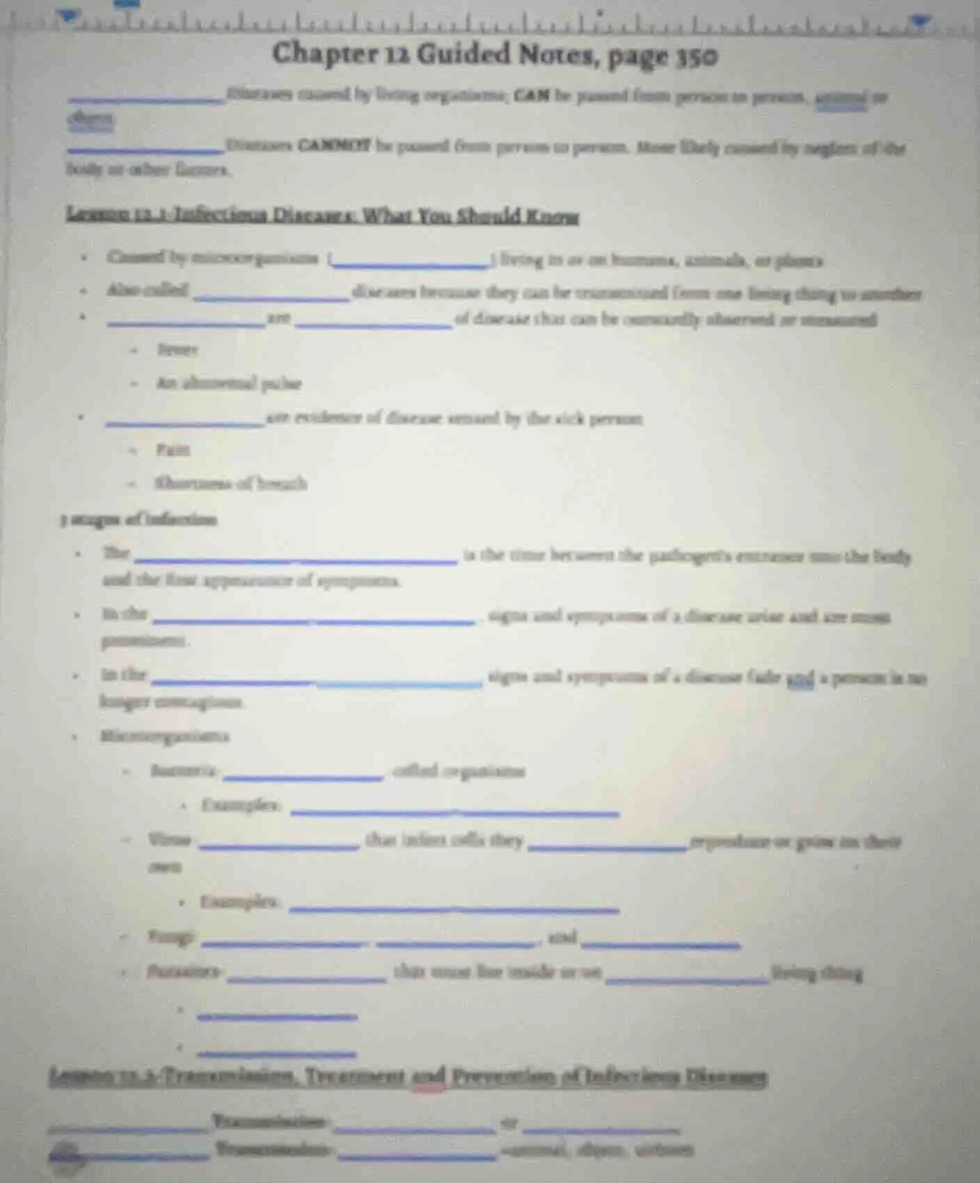 chapter 12 guided notes, page 150 __________: diseases caused by living…