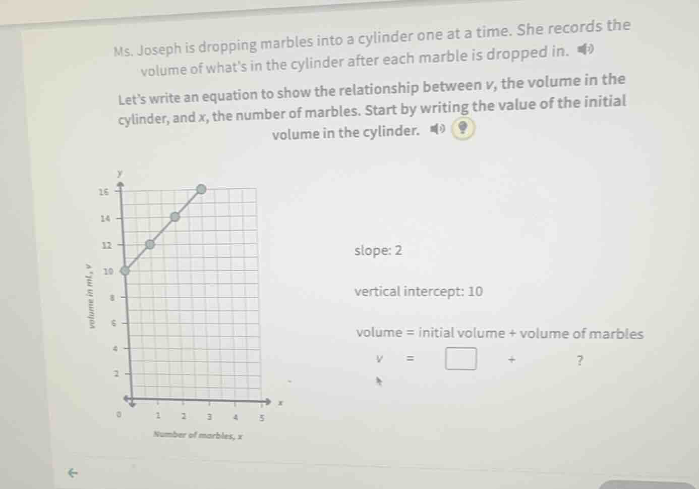 ms. joseph is dropping marbles into a cylinder one at a time. she recor…