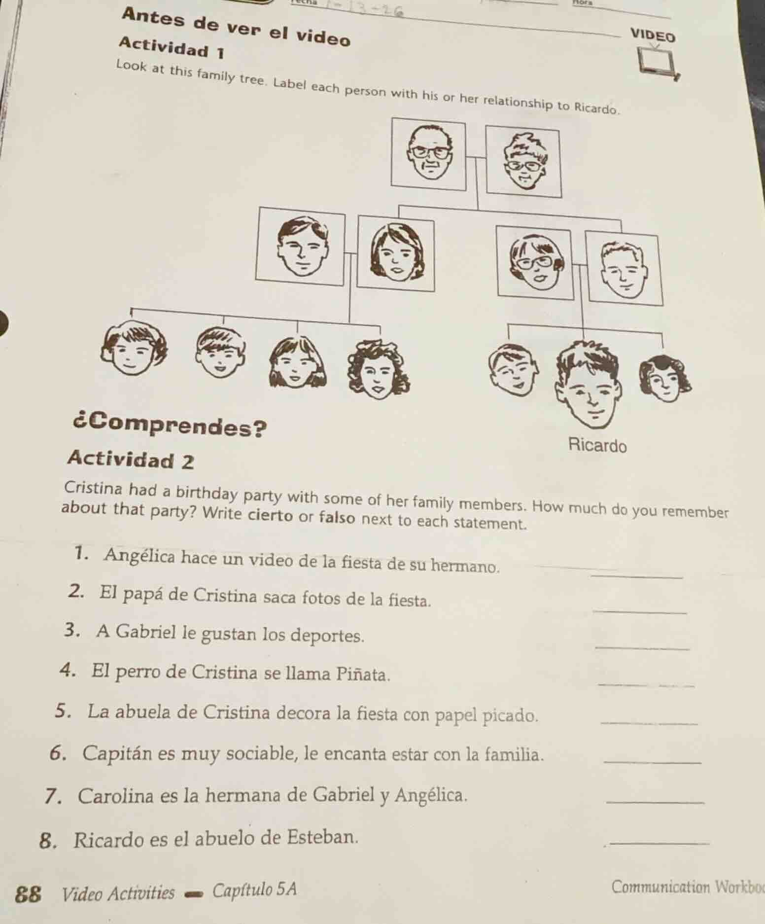 antes de ver el video actividad 1 look at this family tree. label each …