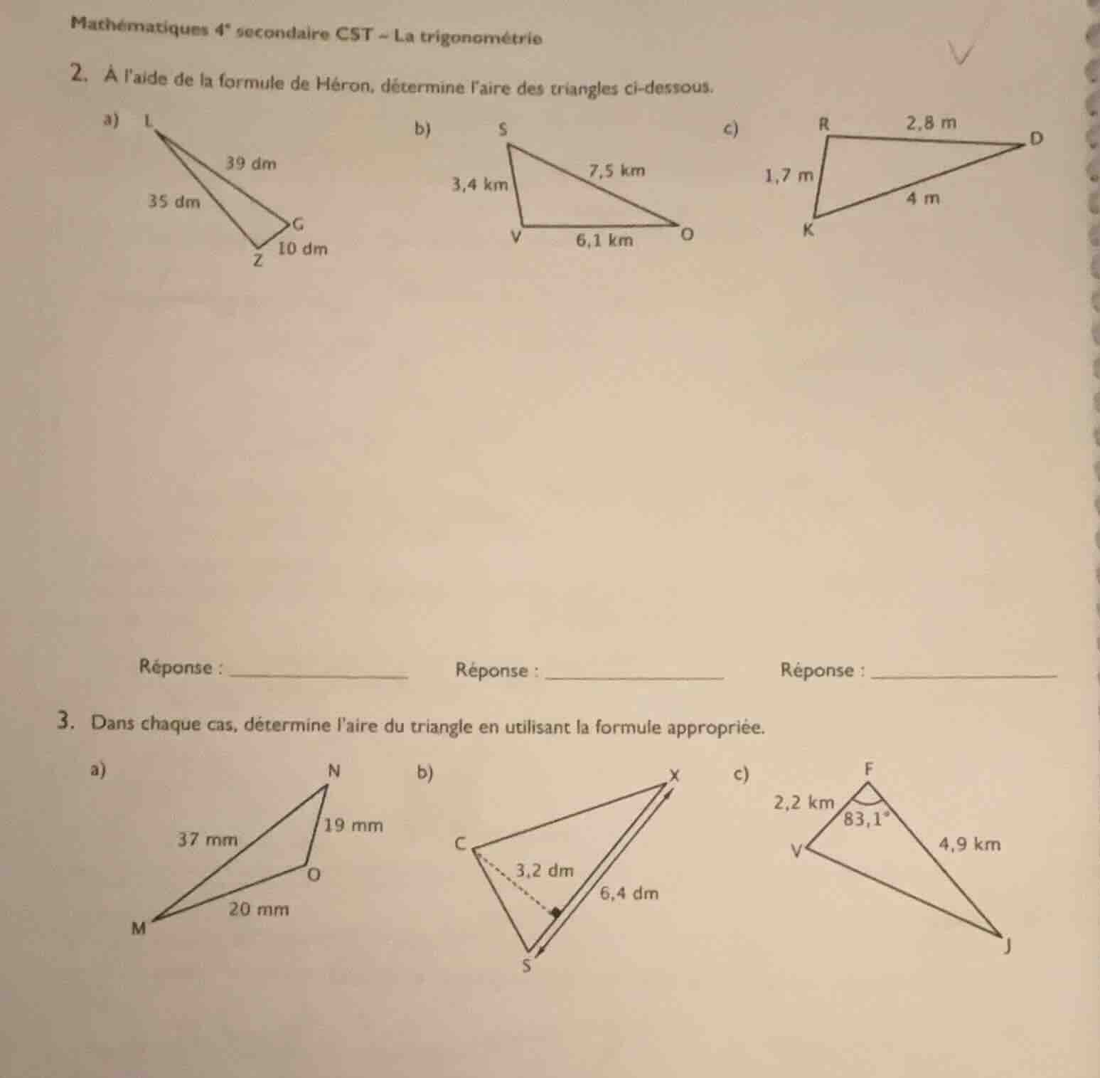 mathématiques 4ème secondaire cst - la trigonométrie 2. à laide de la f…
