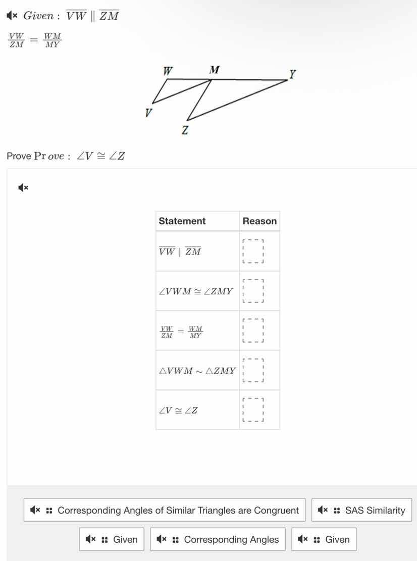 given : \\(\\overline{vw} \\parallel \\overline{zm}\\)\\(\\frac{vw}{zm}…
