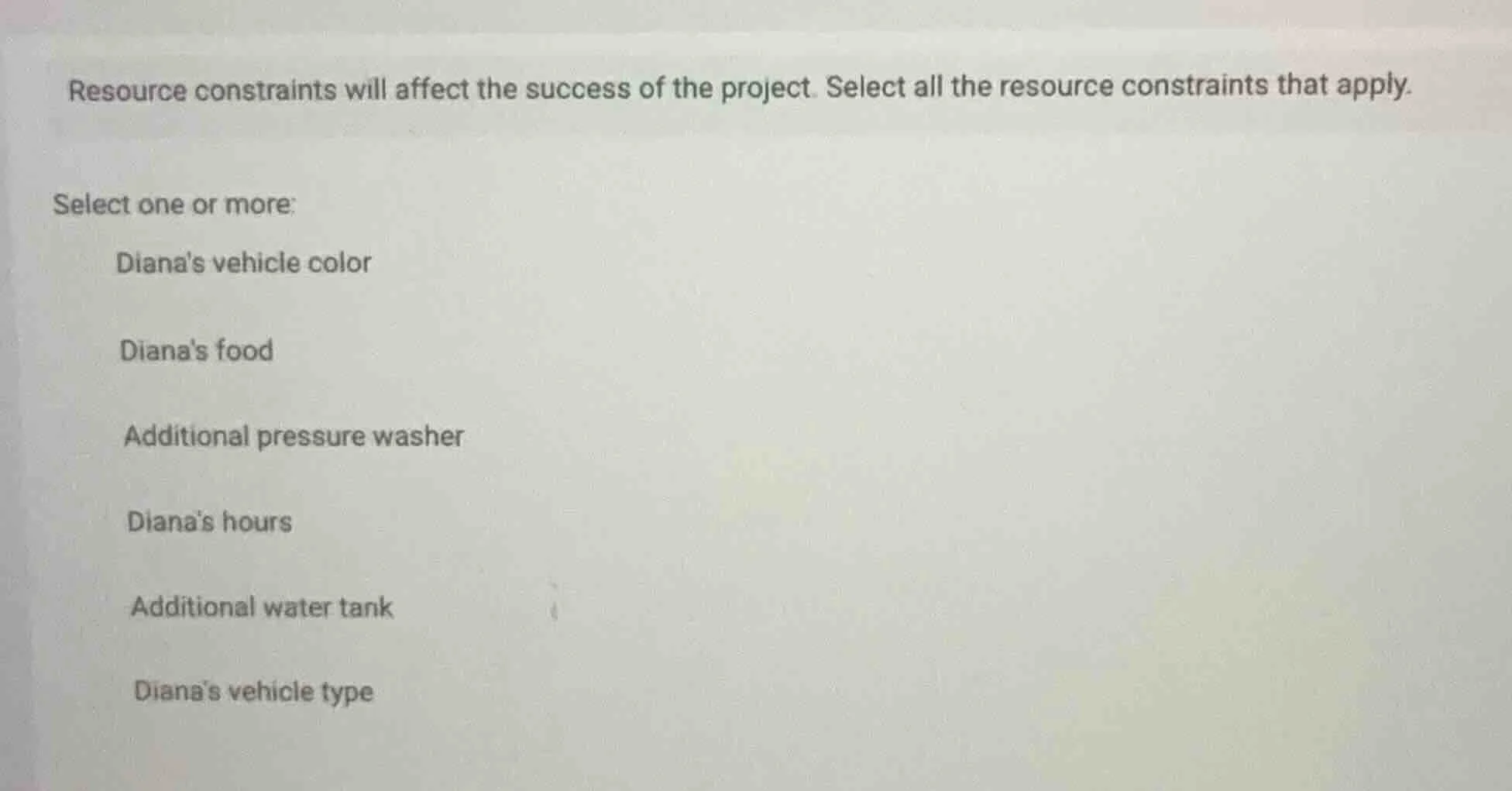 resource constraints will affect the success of the project. select all…