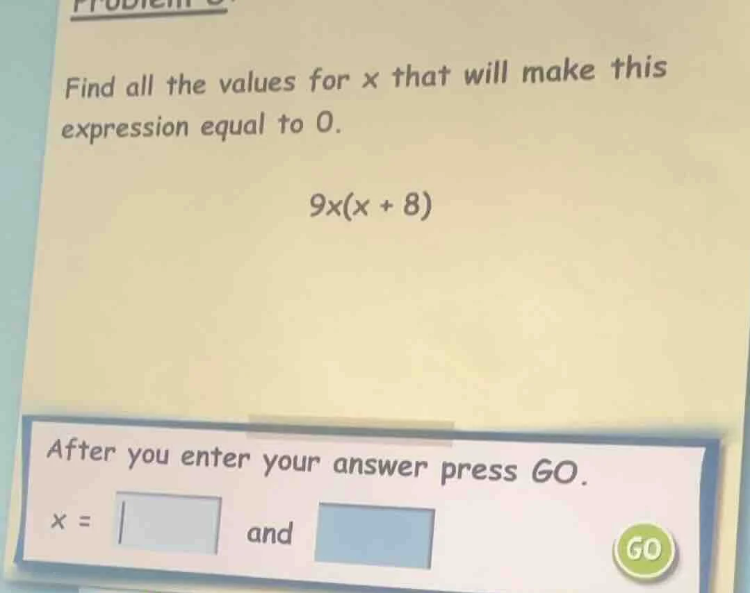 find all the values for x that will make this expression equal to 0. 9x…