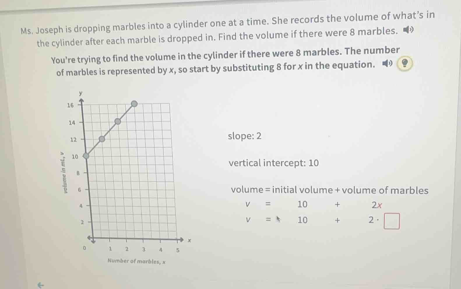 ms. joseph is dropping marbles into a cylinder one at a time. she recor…