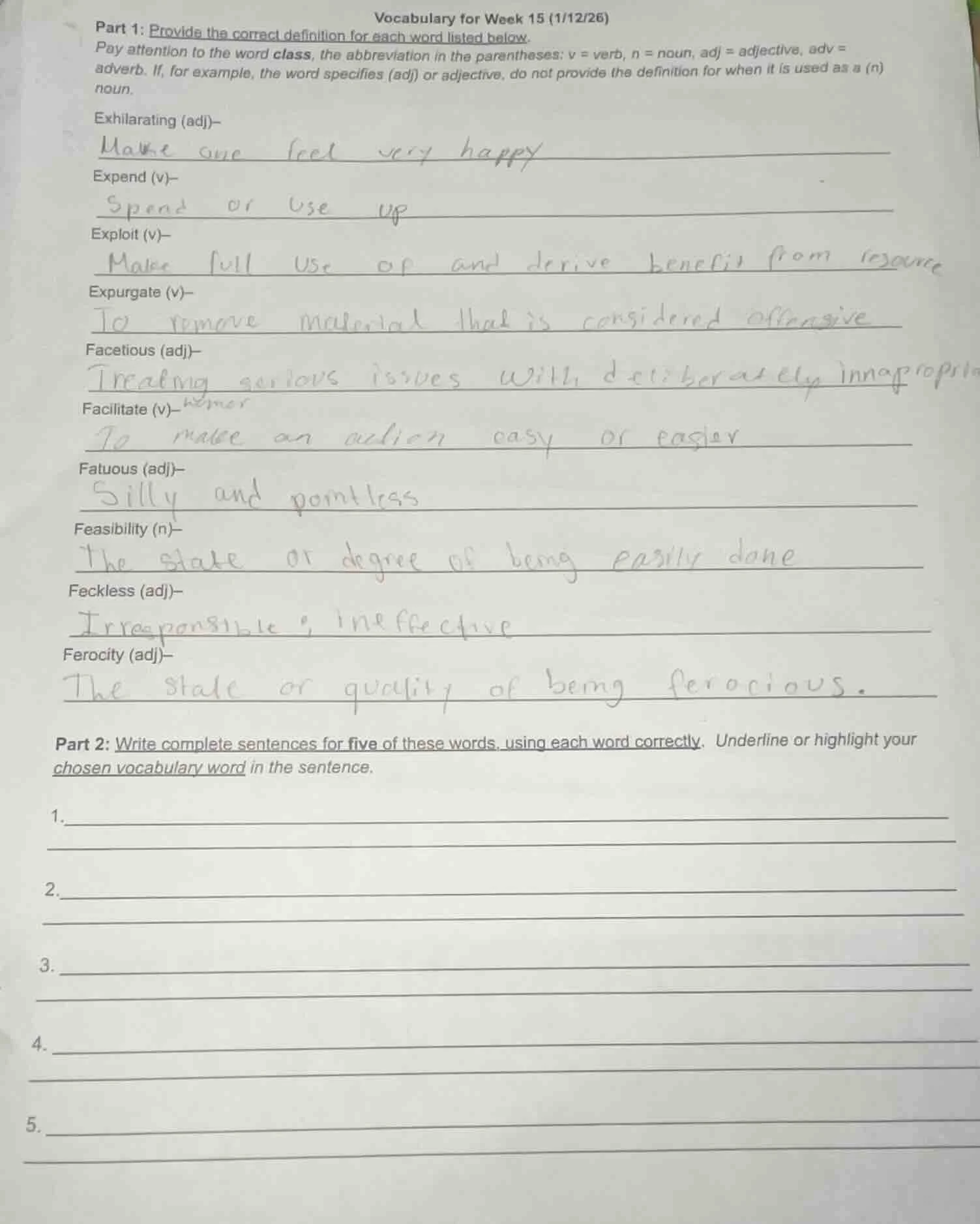 vocabulary for week 15 (1/12/26) part 1: provide the correct definition…