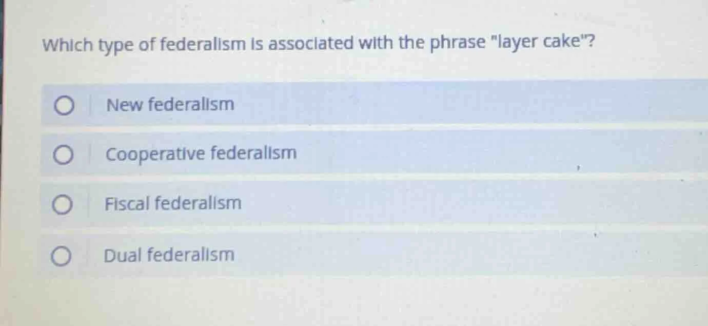 which type of federalism is associated with the phrase \layer cake\? ne…