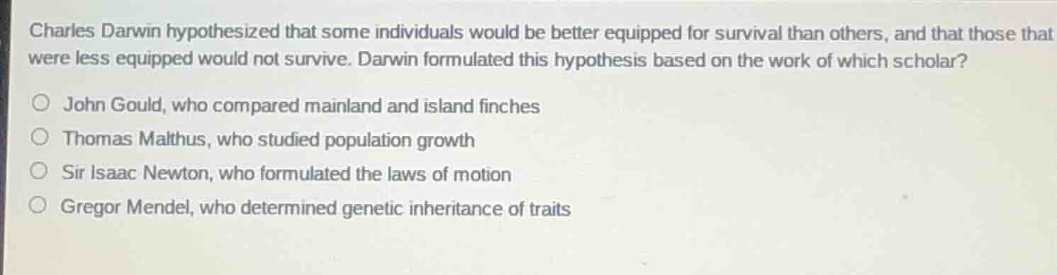 charles darwin hypothesized that some individuals would be better equip…