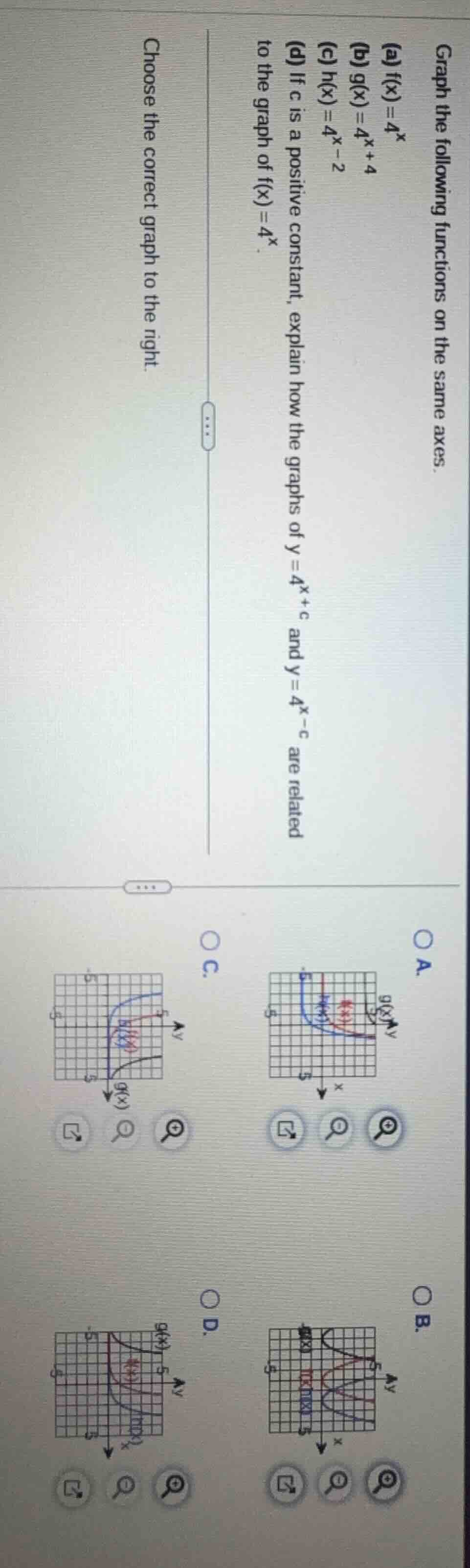 graph the following functions on the same axes. (a) ( f(x) = 4^x ) (b) …