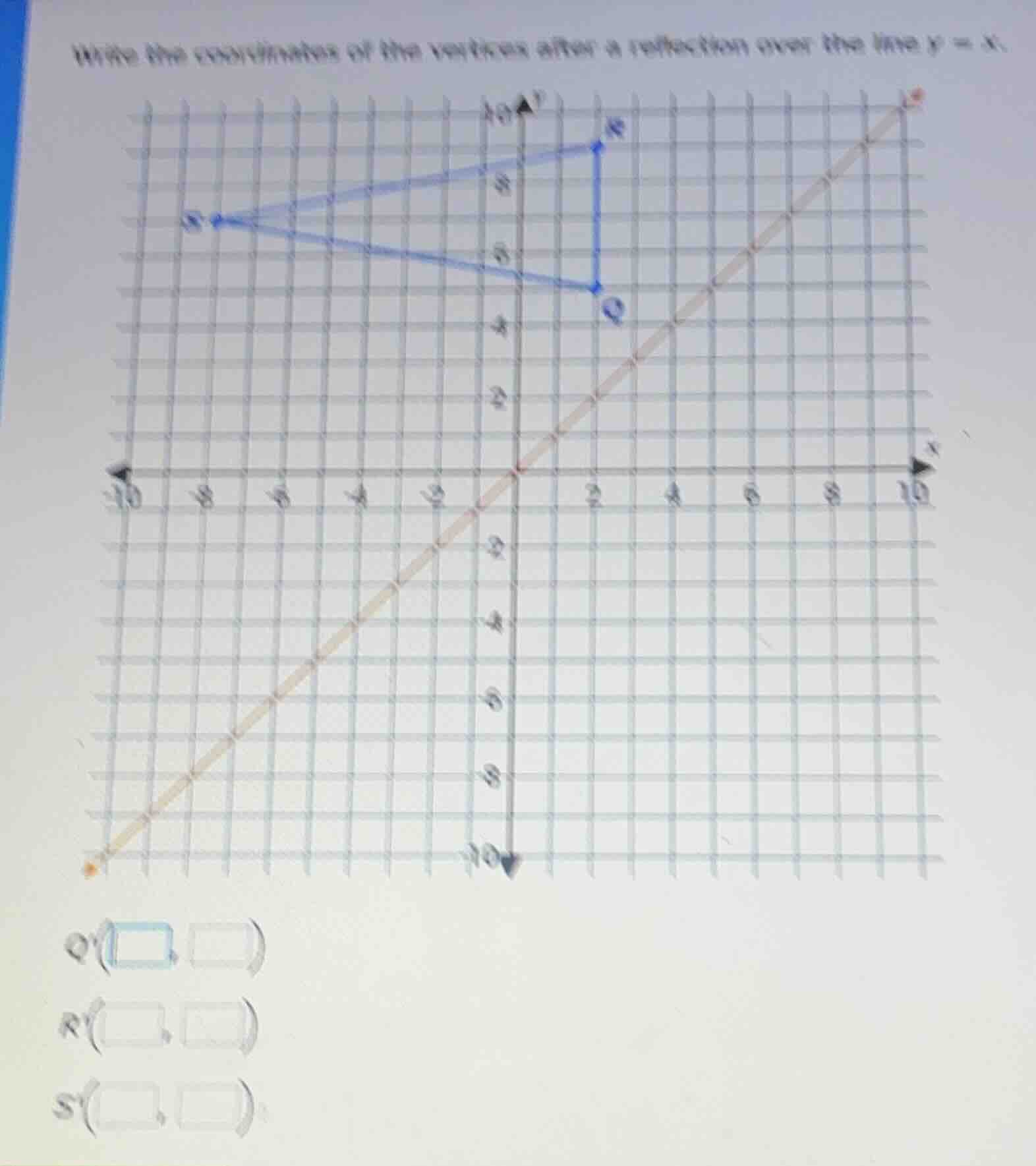 write the coordinates of the vertices after a reflection over the line …