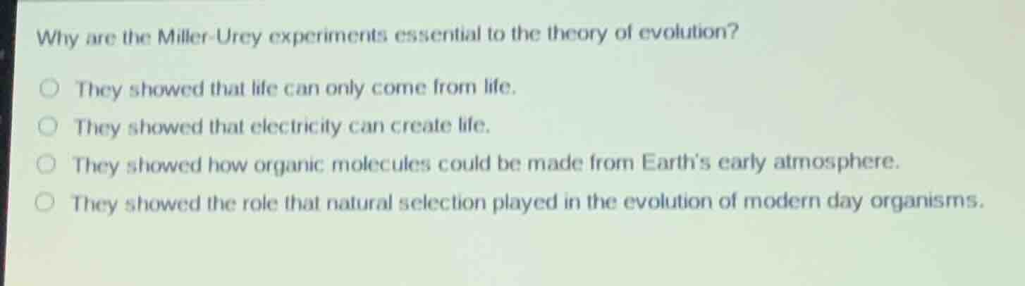 why are the miller-urey experiments essential to the theory of evolutio…