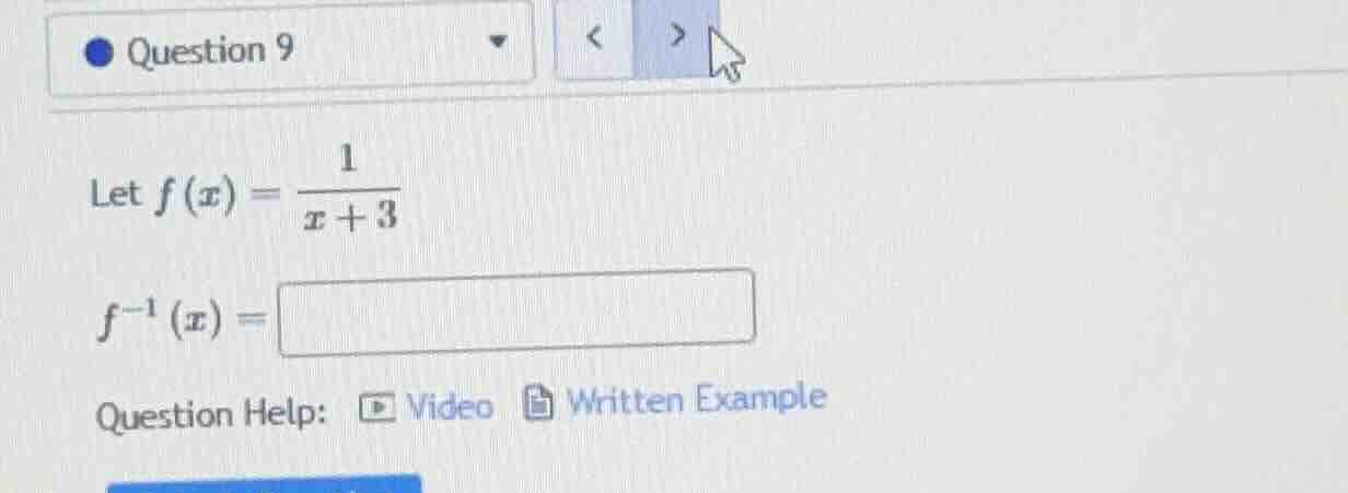 let $f(x) = \\frac{1}{x + 3}$ $f^{-1}(x) = $