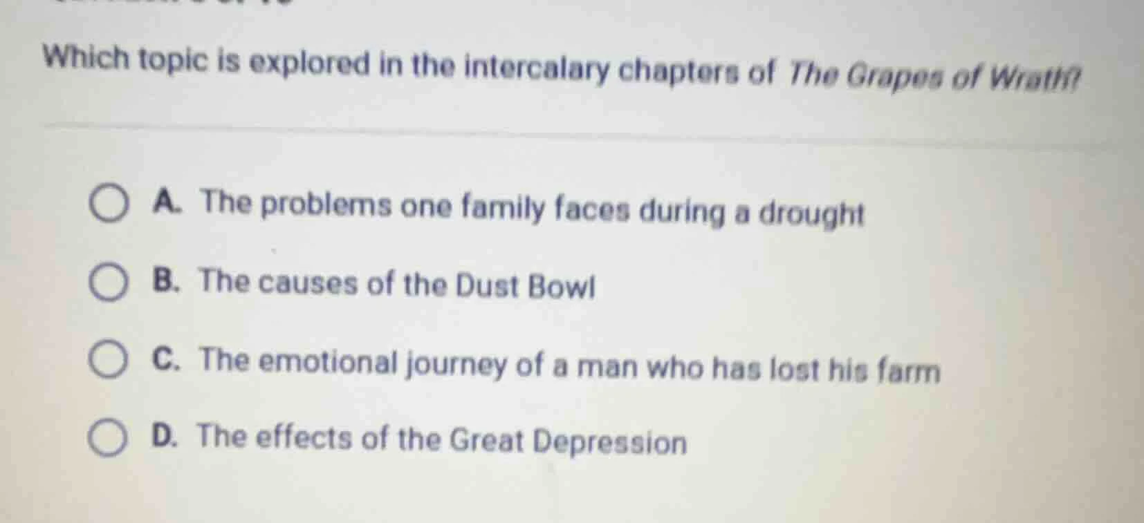 which topic is explored in the intercalary chapters of the grapes of wr…