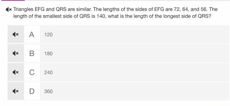 triangles efg and qrs are similar. the lengths of the sides of efg are …