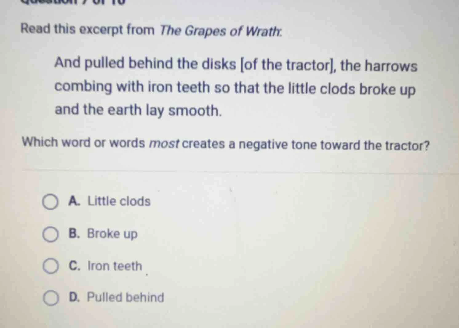 read this excerpt from the grapes of wrath. and pulled behind the disks…